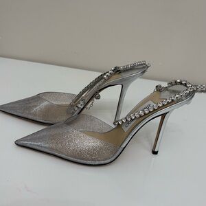 Jimmy Choo Sparkling Silver Heels with Crystal Straps